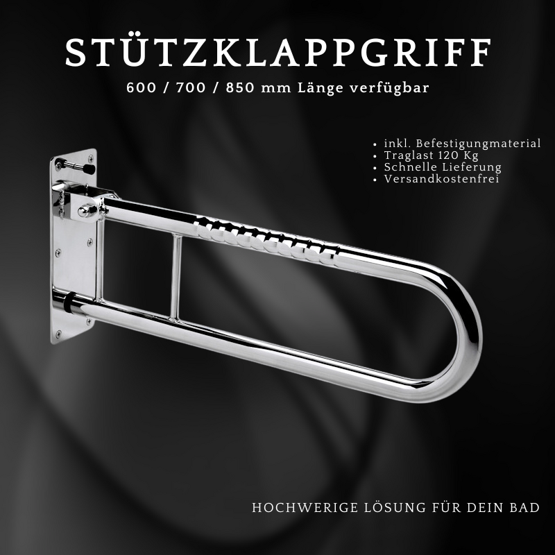 Edelstahl Stützklappgriff Schwenkstützgriff 600 mm 700 mm 850 mm frelu