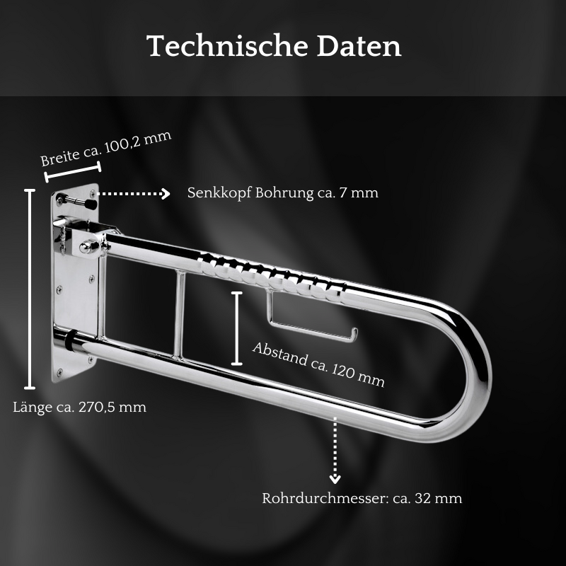 Edelstahl Stützklappgriff Schwenkstützgriff mit Toilettenpapierhalter frelu