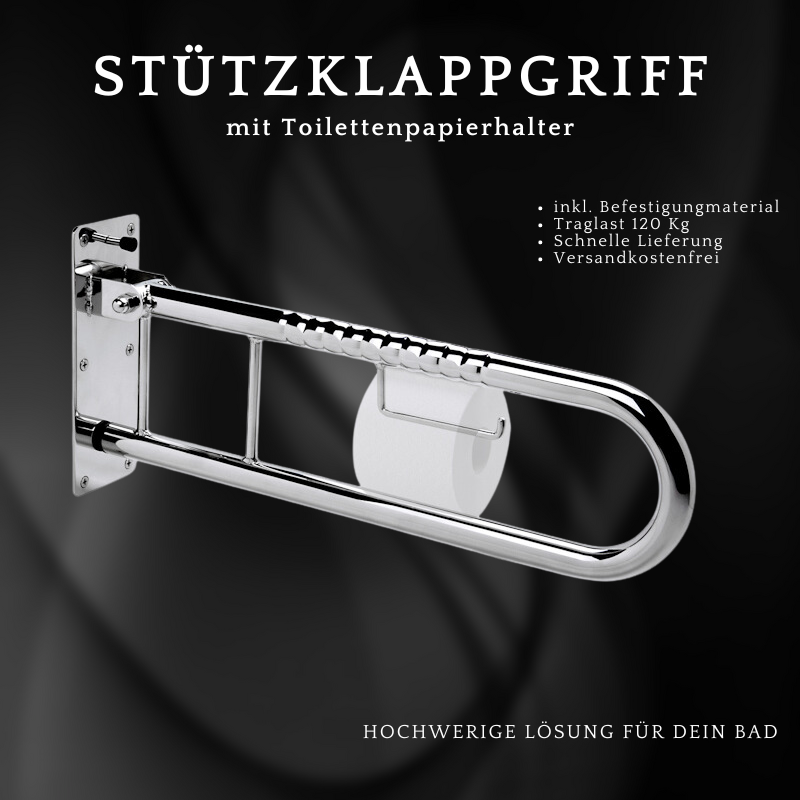 Edelstahl Stützklappgriff Schwenkstützgriff mit Toilettenpapierhalter frelu